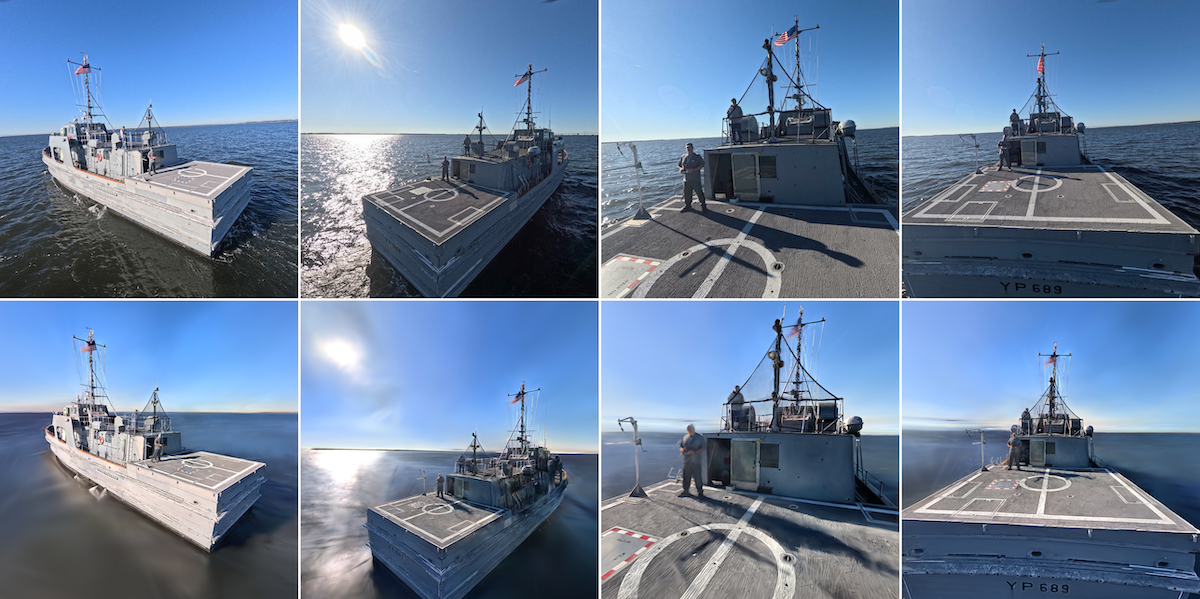 Real views of a research vessel and photorealistic reconstructions generated in FDCL’s prior research.