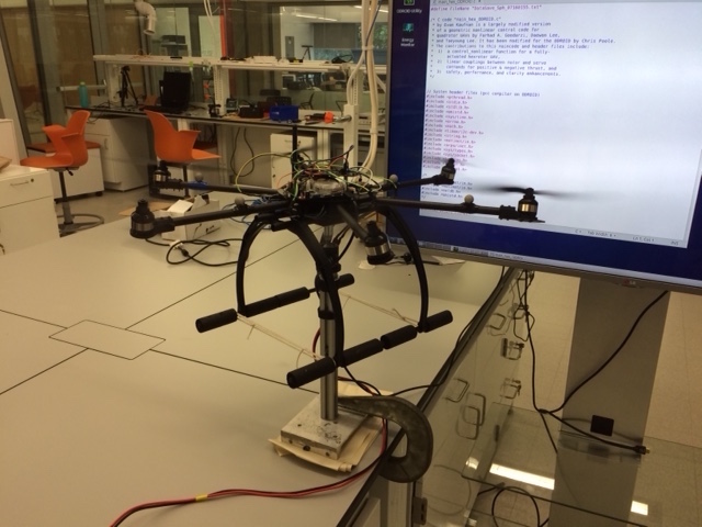 Hexrotor test stand used to validate geometric attitude control.