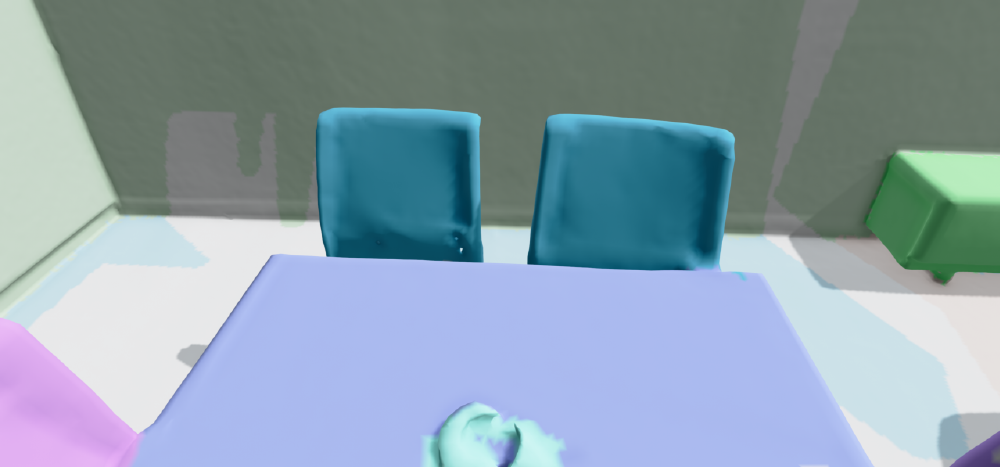At 54 seconds, two neighboring chairs share the same object label.